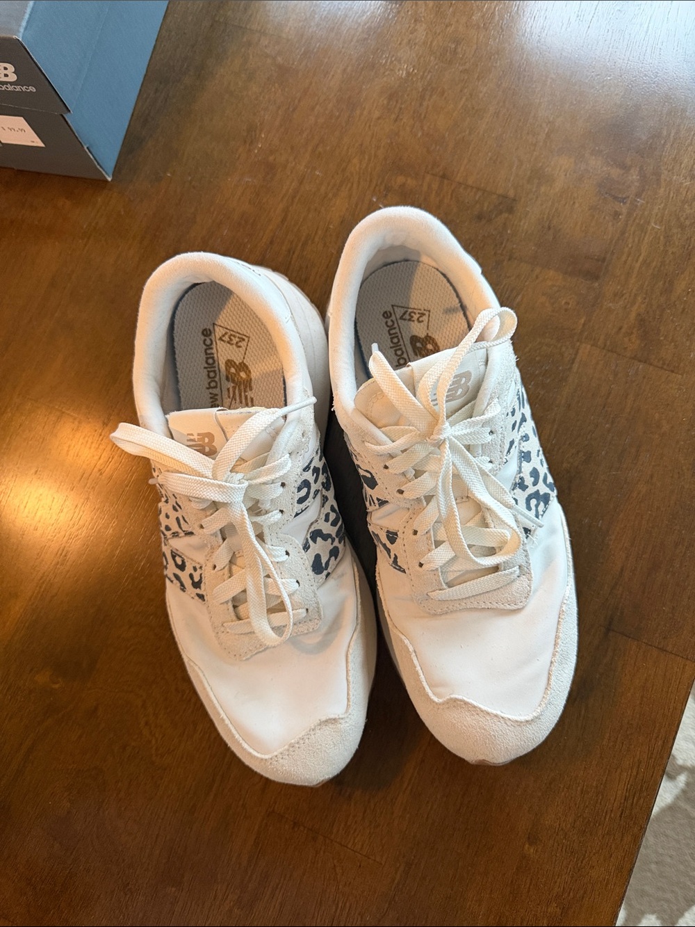 New Balance Women's White and Tan Leopard Accent Sneakers - Picture 5 of 10